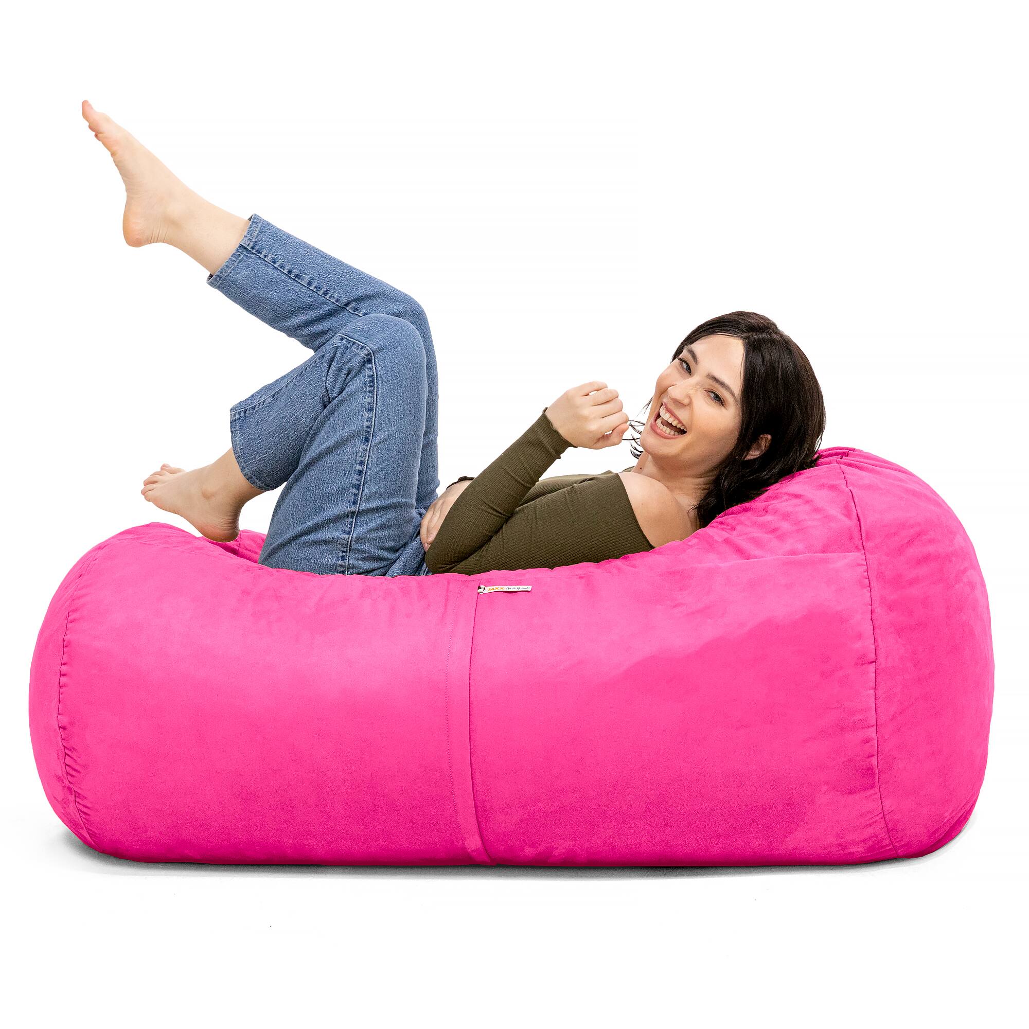 Angle. Jaxx - Jaxx Sofa Saxx 4-foot Bean Bag Lounger, Fuchsia - Pink.