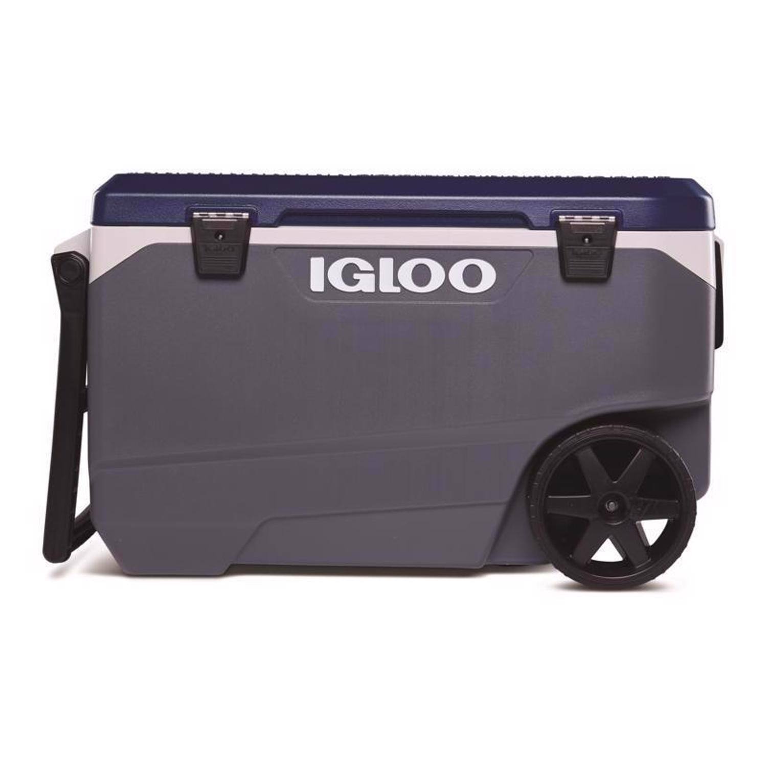 Front. Igloo - Igloo MaxCold Latitude Blue/Gray 90 qt Roller Cooler - Sapphire/Gray/Black.