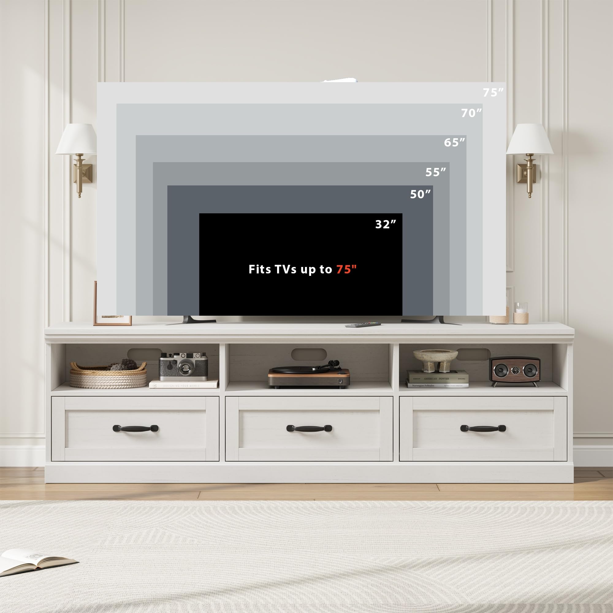 75" 70" 65" 55" 50" 32" Fits TVs up to 75"