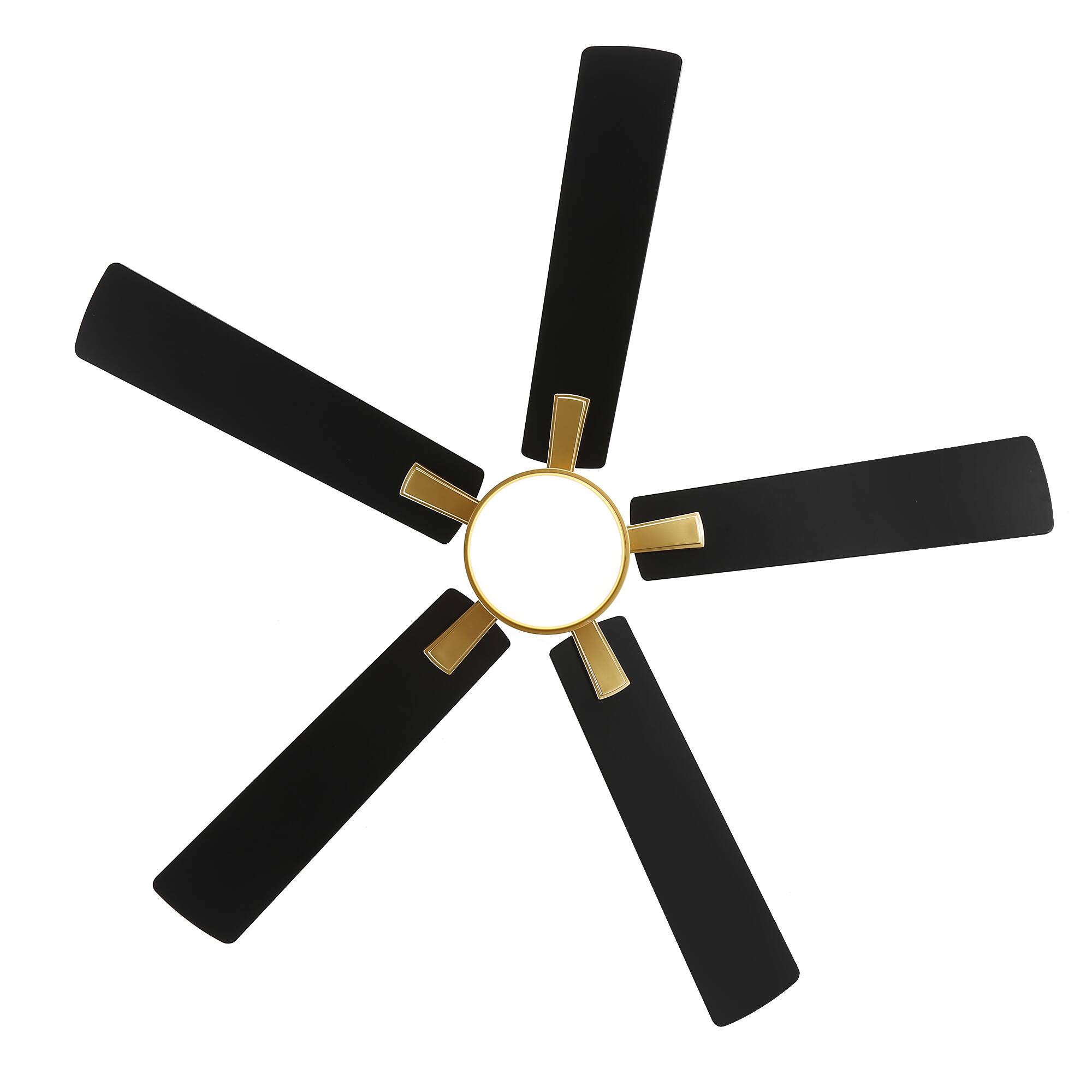Alt View 8. Breezary - 52" Modern Indoor Ceiling Fan with LED Light, 5 Reversible Plywood Blades, 6-Speed DC Motor, Remote, Timer, 5" Downrod - Gold and Matte Black.