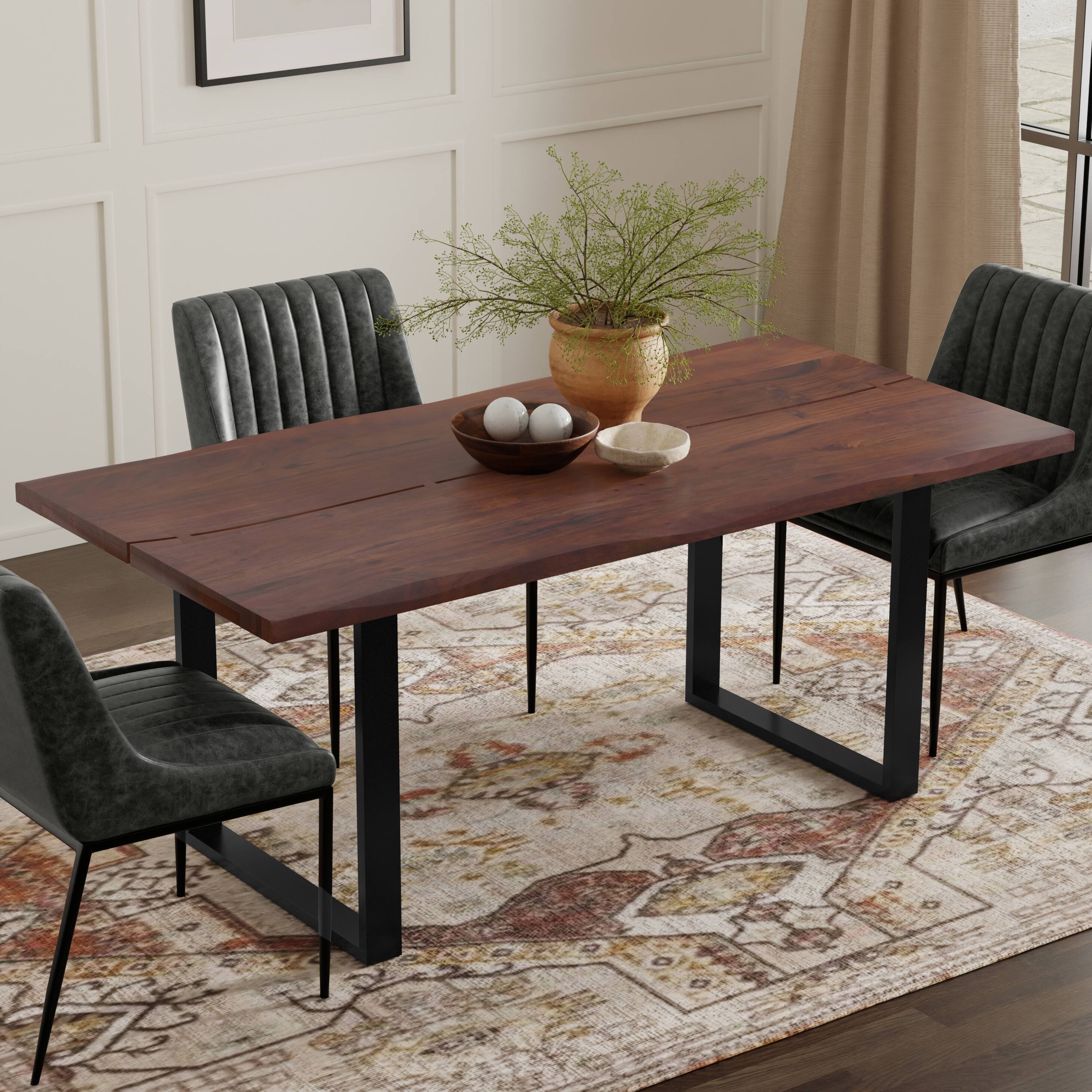 Angle. Simpli Home - Fieldcrest 72 inch x 36 inch Rectangle Modern Industrial Dining Table in Dark Walnut - Dark Walnut.