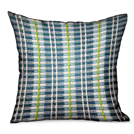 Front. Plutus Brands - Garden Tassel Stripes Luxury Outdoor Indoor Throw Pillow Double sided 16" x 16" - Blue.