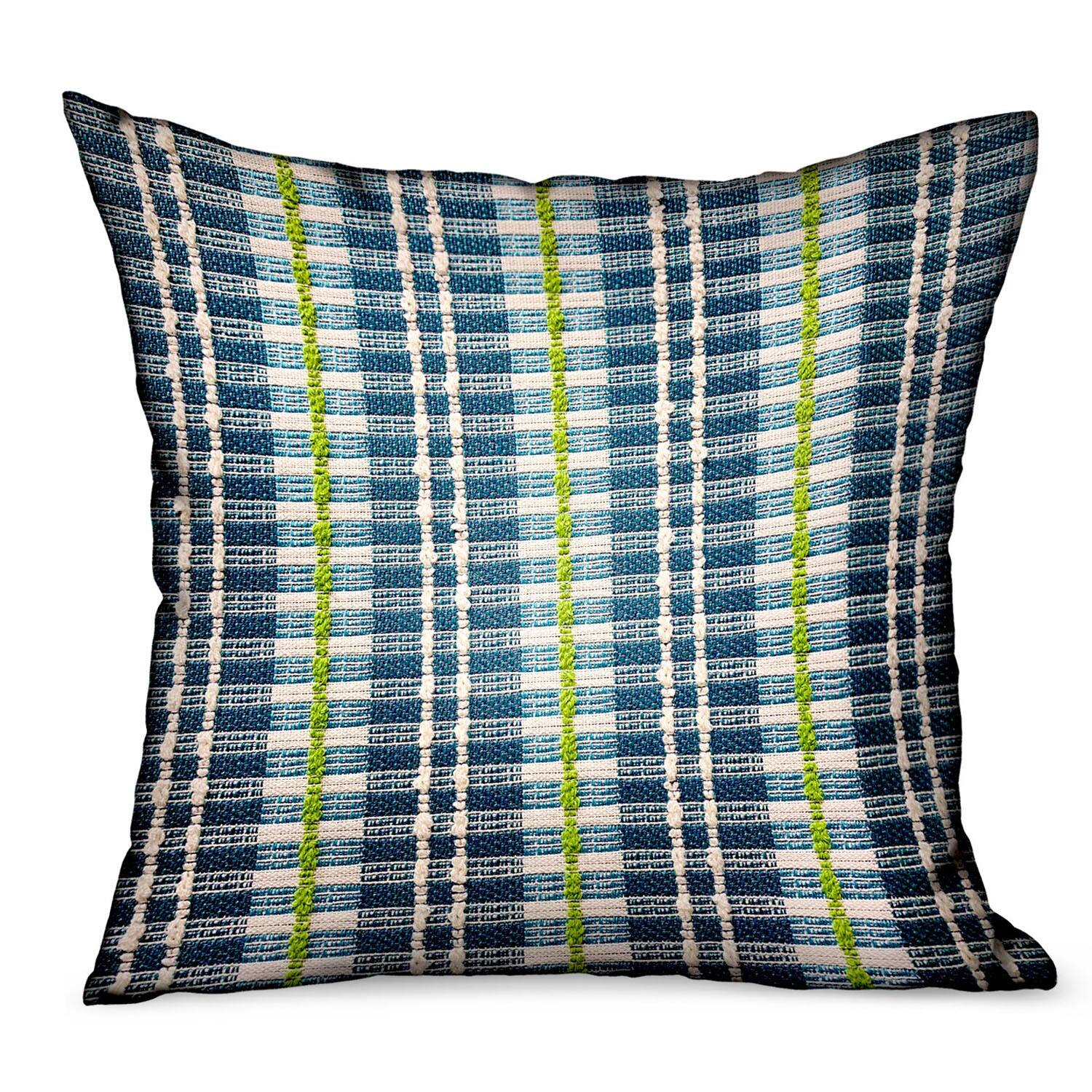 Front. Plutus Brands - Garden Tassel Stripes Luxury Outdoor Indoor Throw Pillow Double sided 16" x 16" - Blue.