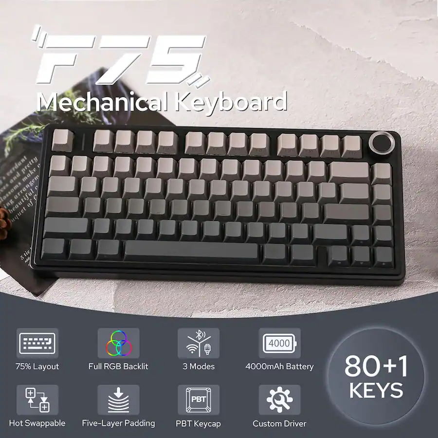 AULA F75 Pro 81 Key Wireless Hot Swappable Mechanical Gaming Keyboard ...