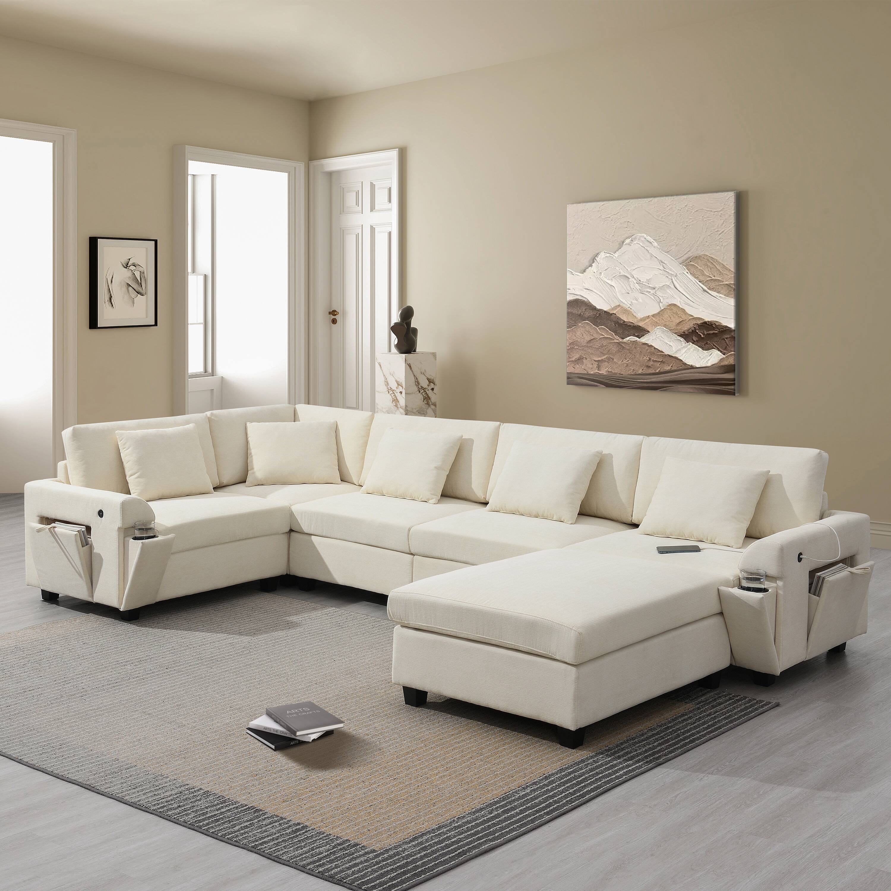 Roomtec 12867 inch U Shaped Sectional Sofa6 Seat Chenille Couch Set ...