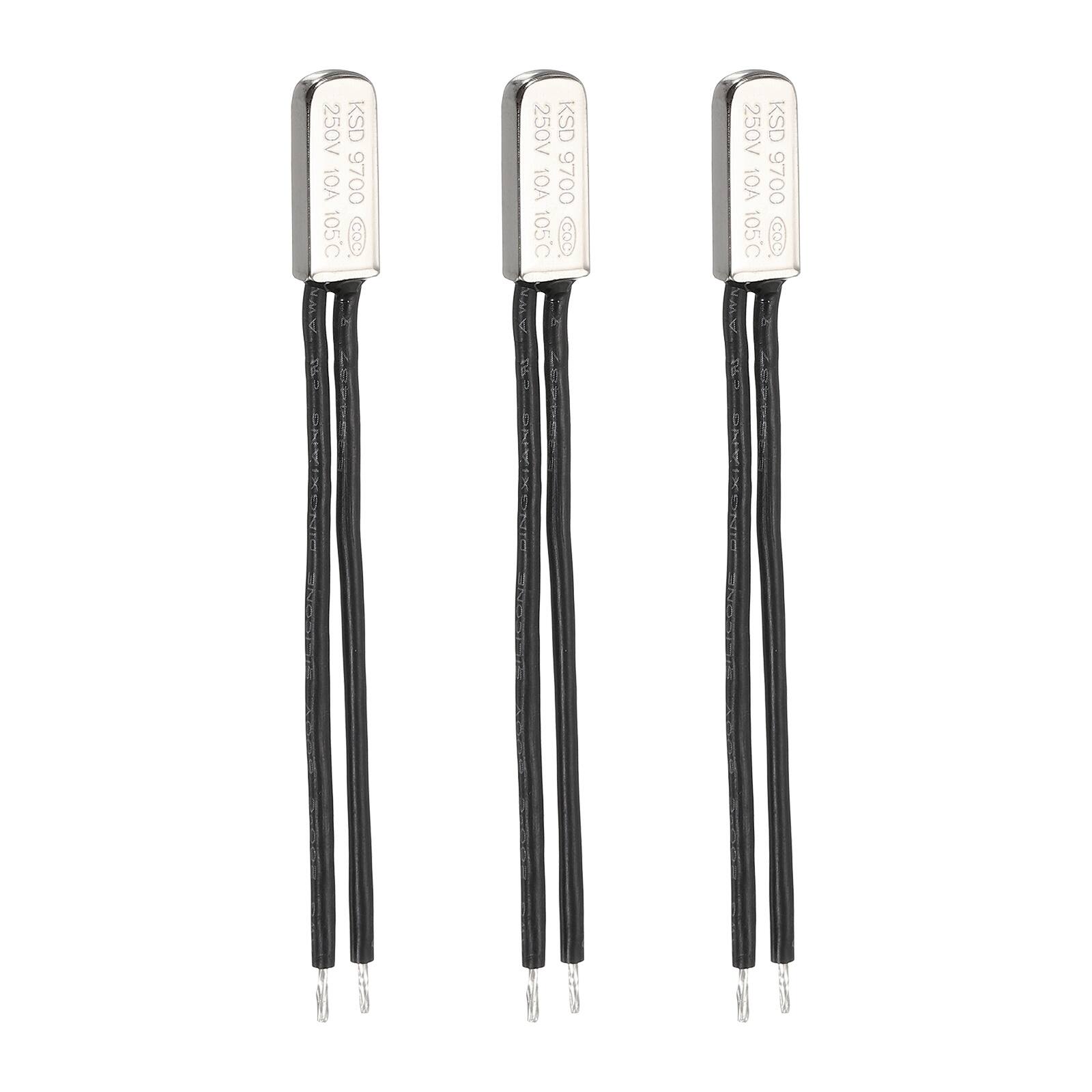 Unique Bargains - 3pcs KSD9700 Thermostat 105C Normally Close N.C Temperature Switch 250V 10A Thermal Protector Metal - Black