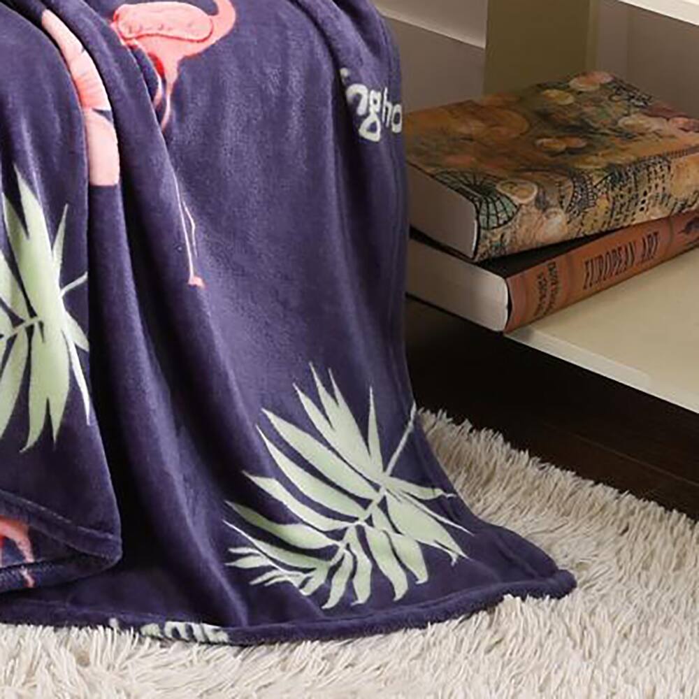 Alt View 3. Noble House - Plazatex Holiday Navy Flamingo Design Micro Plush Throw Blanket - 50x60", Multicolor - Multi.