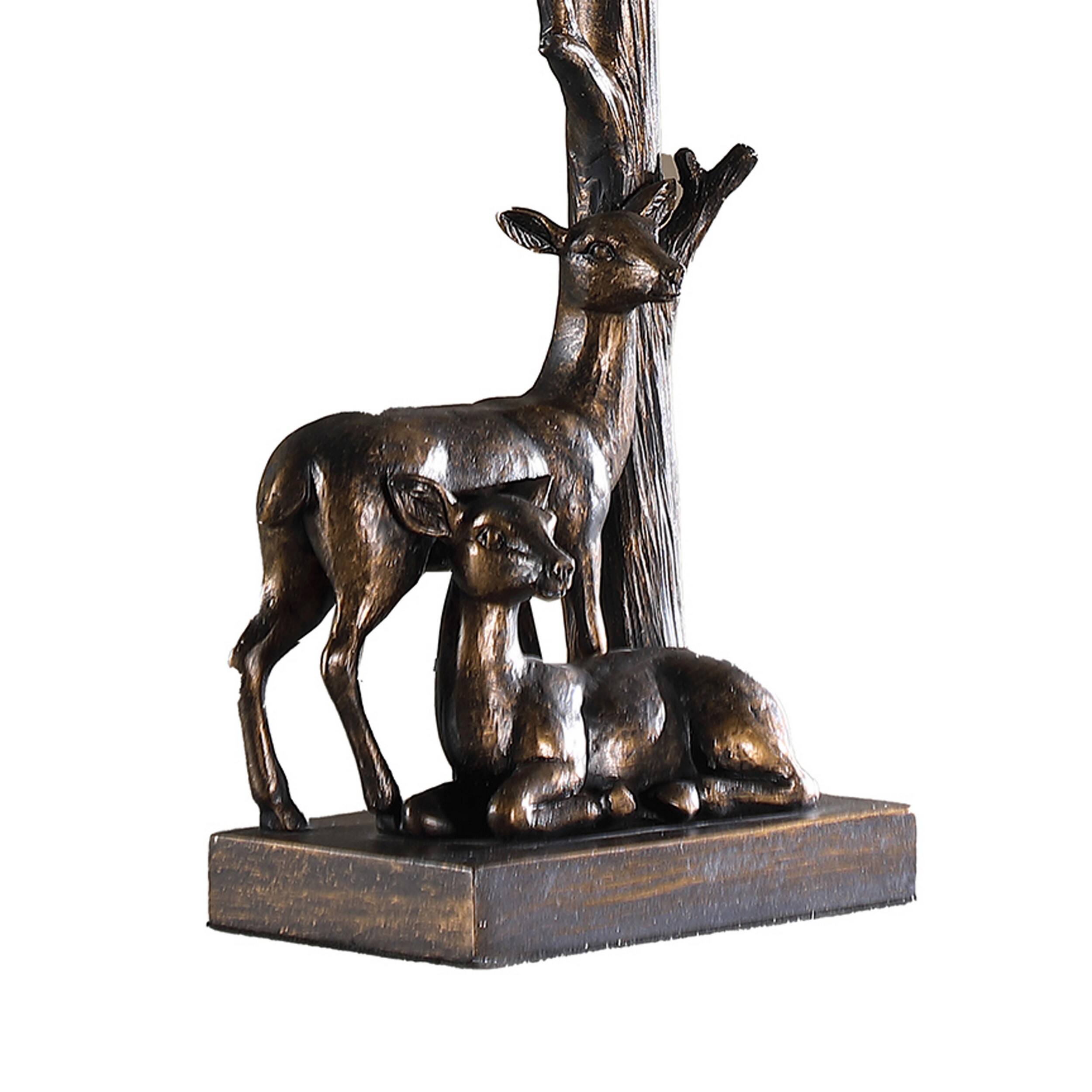 Back. Manhattan Lane - 20 Inch Accent Table Lamp, Dual Roe Deer Design, Drum Shade - Bronze, White.