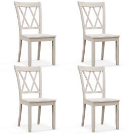 Gymax - Solid Wood Dining Chair Set of 4 Armless Kitchen Chairs w/ Rubber Wood Frame Cross Back - White