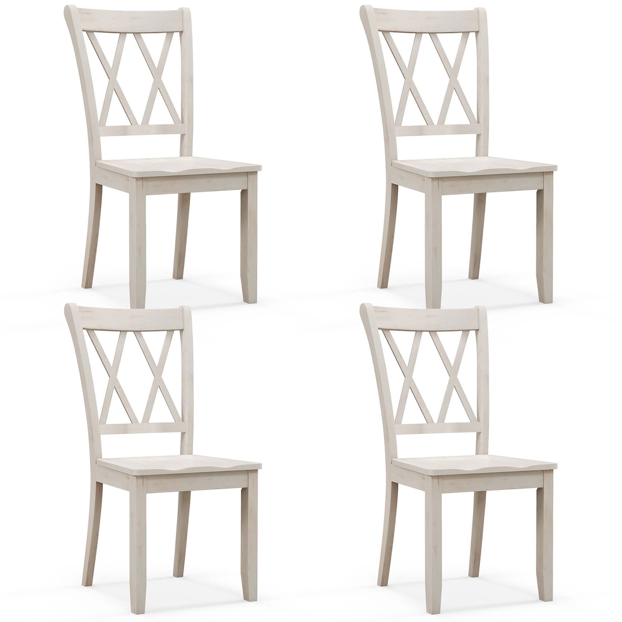 Front. Gymax - Gymax Solid Wood Dining Chair Set of 4 Armless Kitchen Chairs w/ Rubber Wood Frame Cross Back - White.