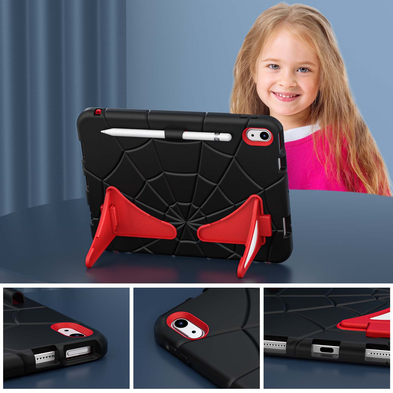 Alt View 4. UUCOVER - Kids Case for iPad (A16) 11-inch 2025 / iPad 10th Gen 10.9" 2022 ,Shockproof TPU+PC Rugged Stand Case Protective Cover - Black+Red.