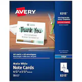 Avery - Matte General Use Note Cards, 60/Pack (08315) - White