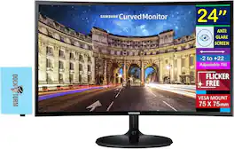 Samsung - Curved 24" FHD VA Monitor, AMD FreeSync, Flicker Free, Anti-Glare, VESA Mount, VGA, HDMI & DKZ Hub, Color - Black