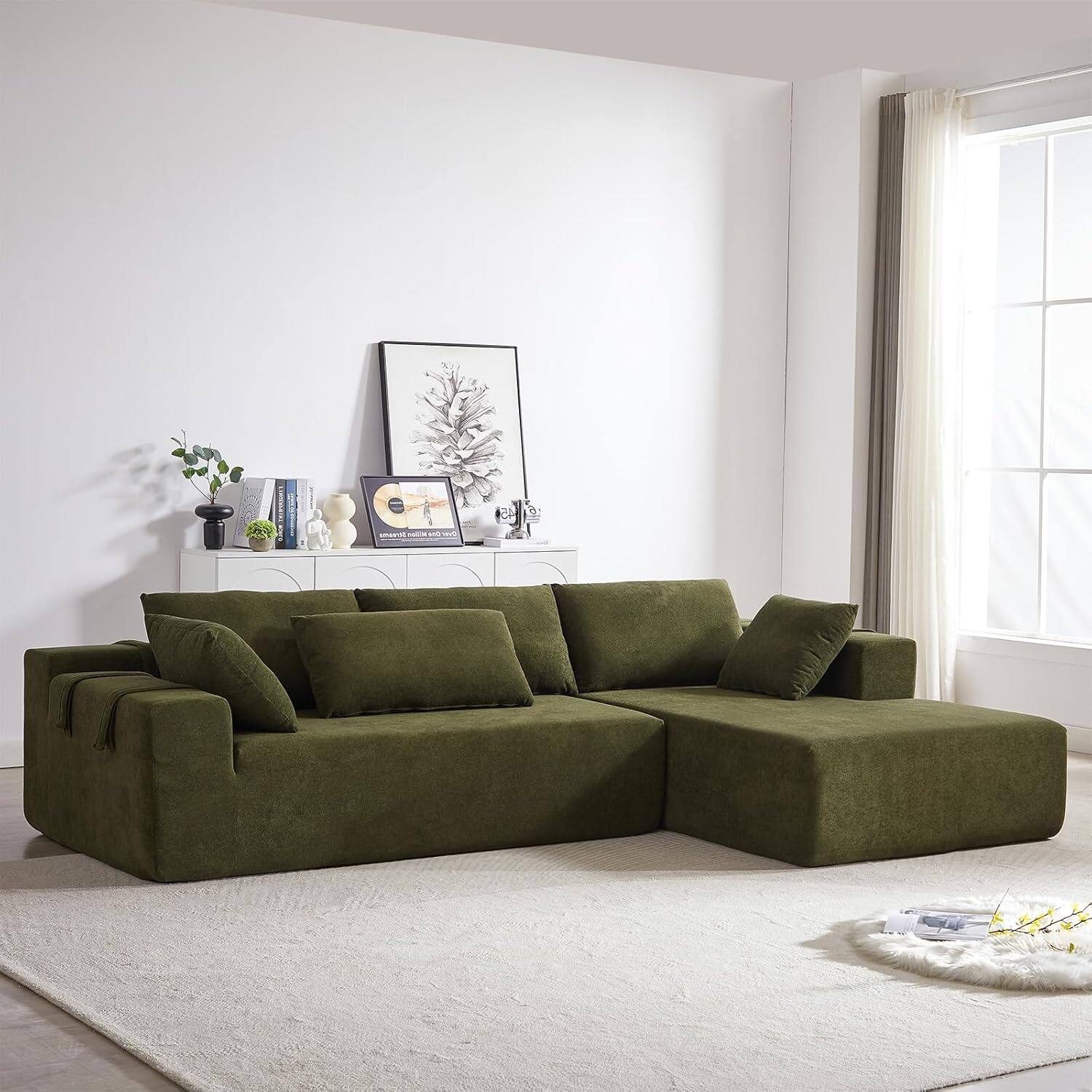 Alt View 2. Trinkets Crazed - 108"Modular L Shaped Sectional Sofa Modern Comfy Corner Couches Sleeper Sofa with 6 Pillows(Right Chaise) - green.