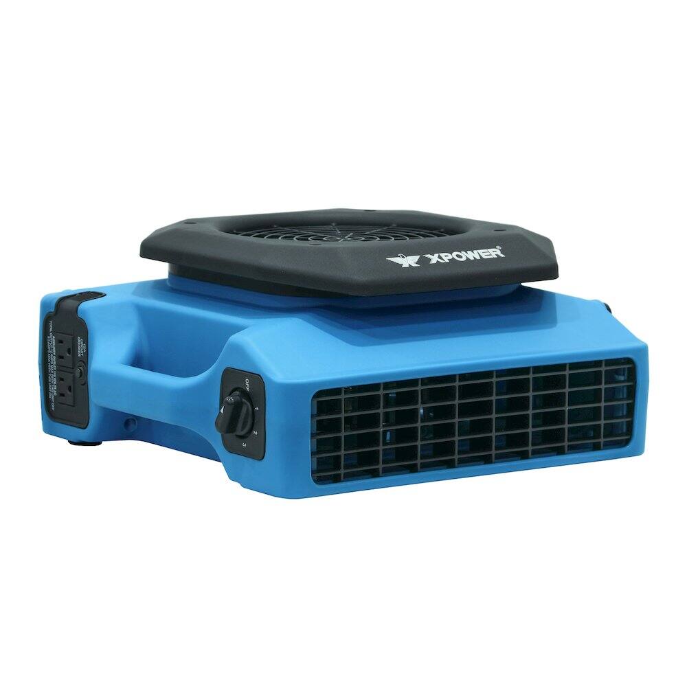 Front. XPOWER - CFM 3 Speed Low Profile Air Mover, Floor Fan, Carpet Dryer - Blue.
