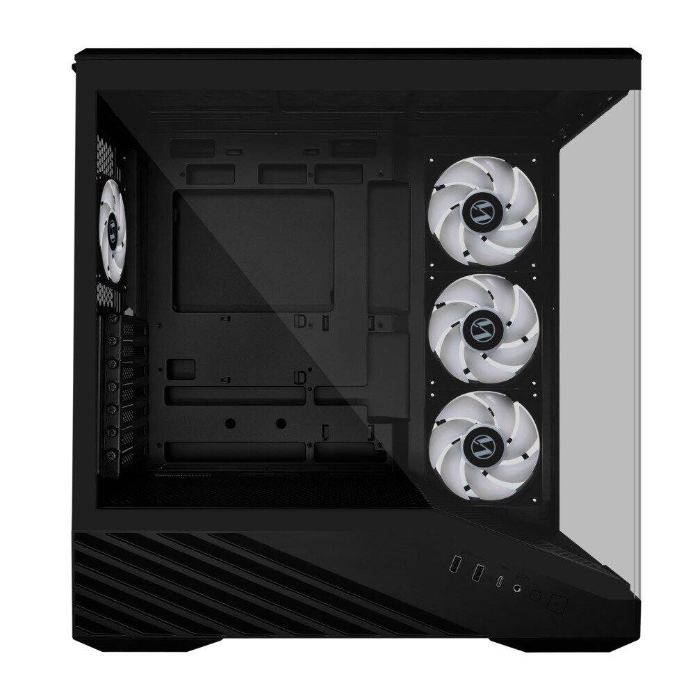 Back. Lian Li - Lian Li V100 ATX Mid-Tower Case, 4x 120mm ARGB Fans, RGB Strip, Tempered Glass, 420mm GPU Support - Black (V100RX) - Black.