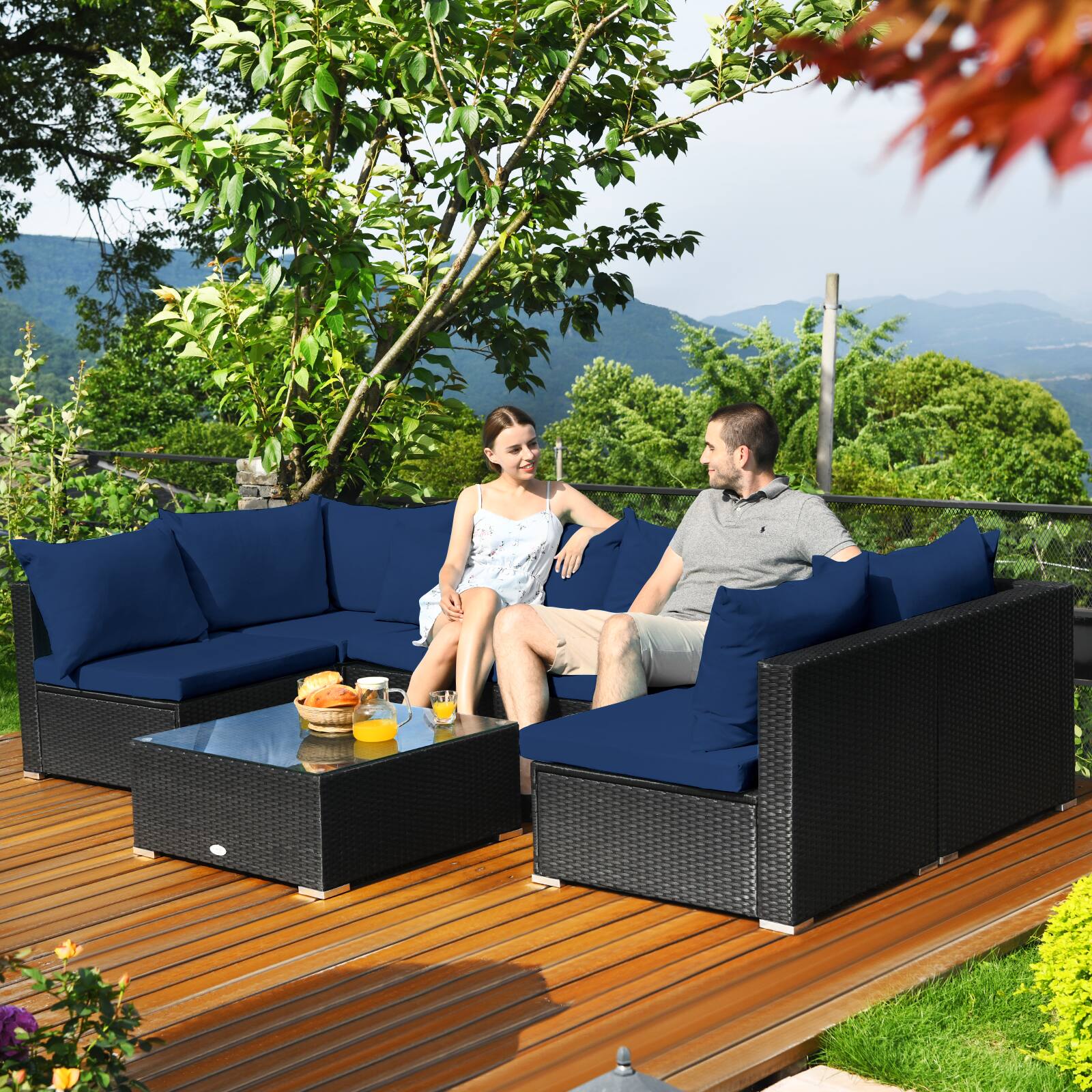 Alt View 4. Costway - Costway 7PCS Patio Rattan Sofa Set Sectional Conversation Furniture Set Garden - Navy.