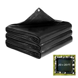 VEVOR - 20 x 20 ft Pond Liner, 14 Mil Thickness, 3-Layer Reinforced PE Fish Koi Pond Liner for Outdoor Ponds, with Hemmed Edge - Black
