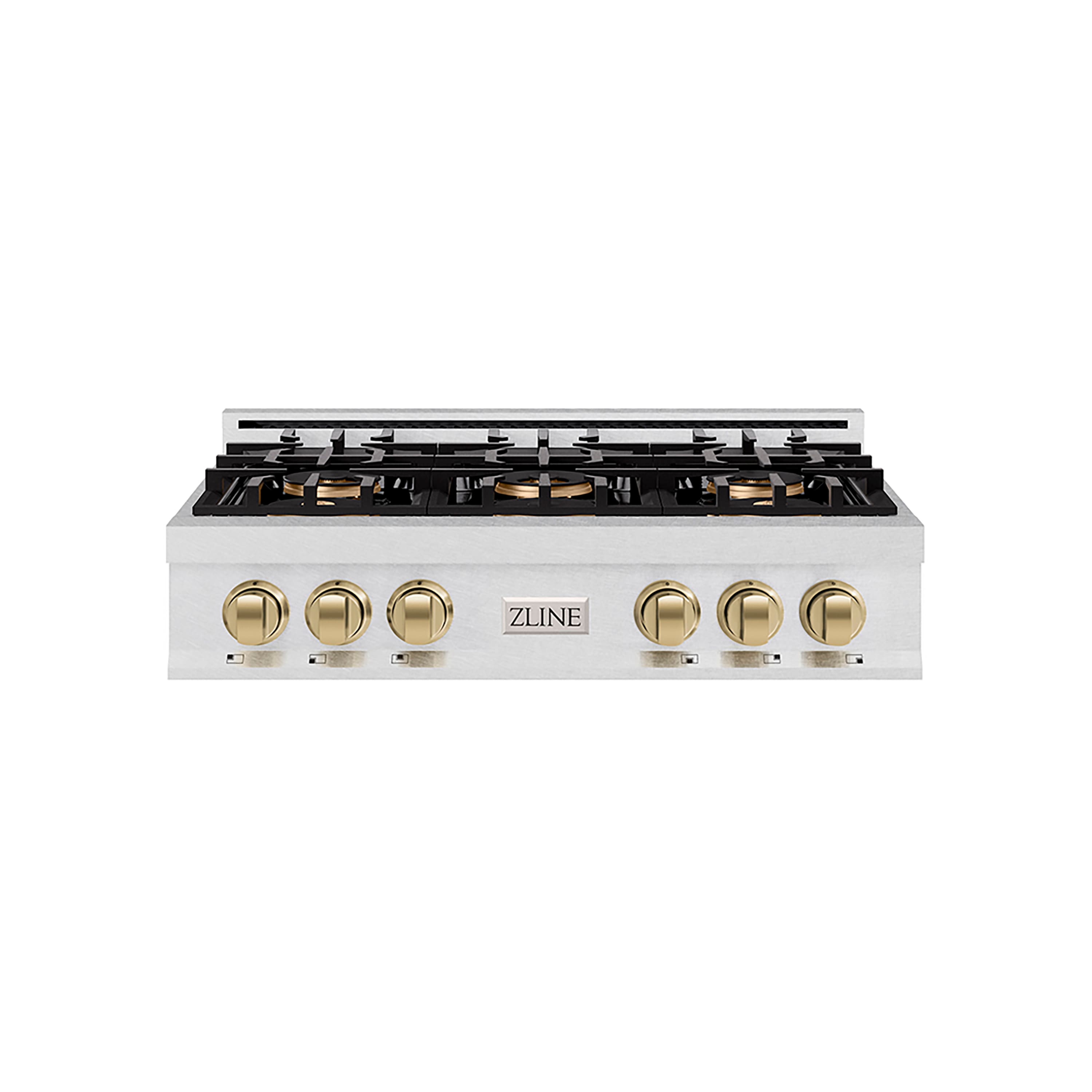 ZLINE Autograph 36 in. Satin Steel Classic Rangetop with 6 DuoPro Burners and Bronze Accents (PCRTSZ-36-CB) Front