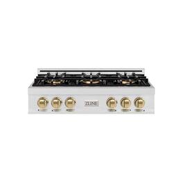ZLINE - Autograph 36 in. Satin Steel Classic Rangetop with 6 DuoPro Burners and Bronze Accents (PCRTSZ-36-CB) - Satin Stainless Steel