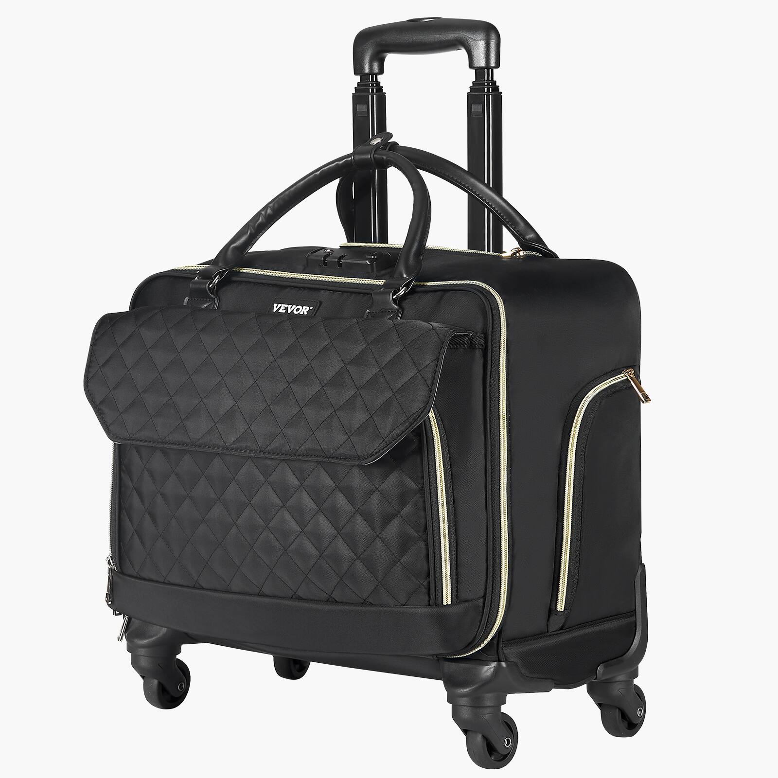 Alt View 5. VEVOR - Rolling Laptop Bag, Fits Up to 17.3 Inch Laptop, Wheeled Briefcase, Roller Computer Tote Bag - Black.