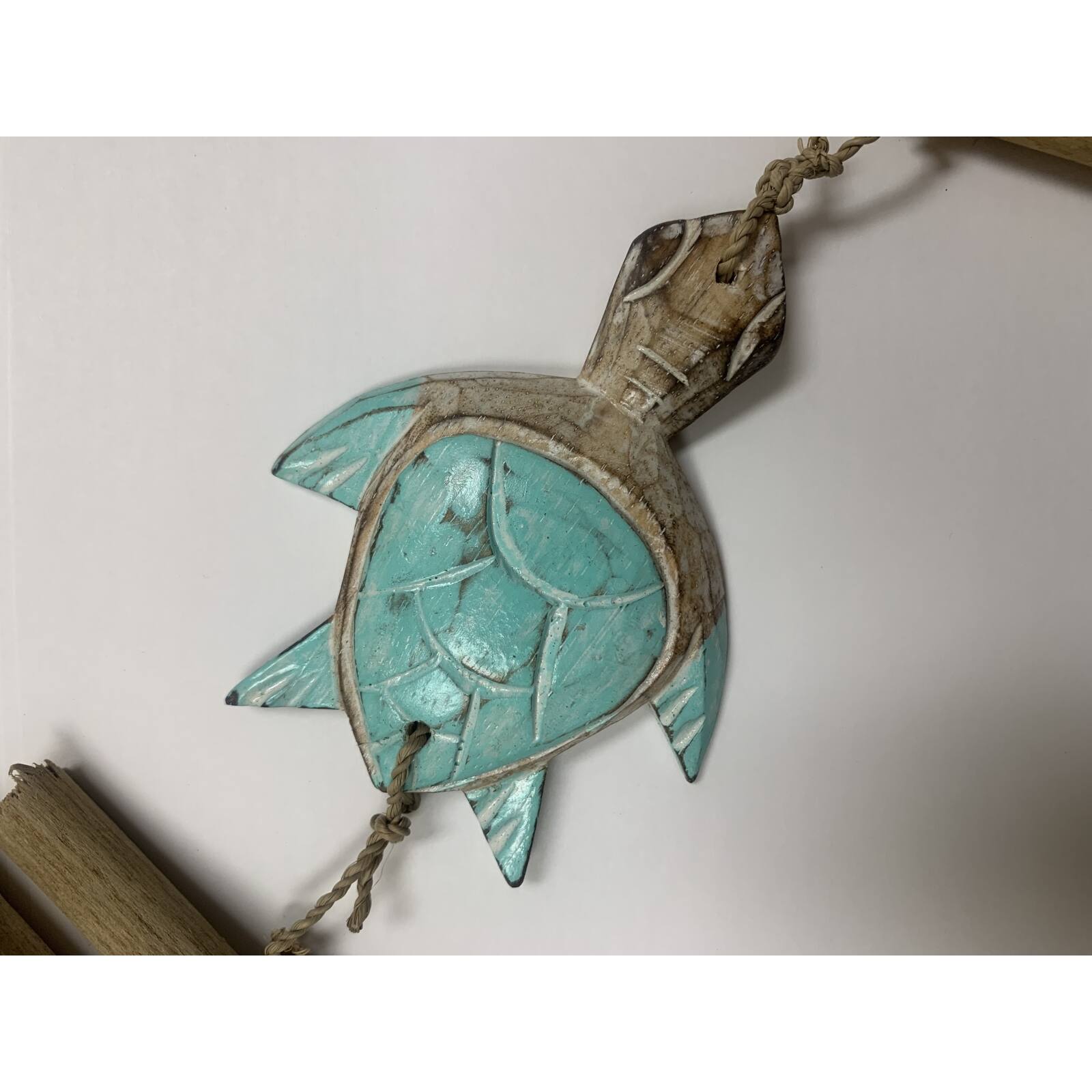 Left. Bamboo Source Tropical Decor - Wooden Aqua Three Sea Turtle Strand With Driftwood and Stone Mobile 34.5 inch - Multicolor.