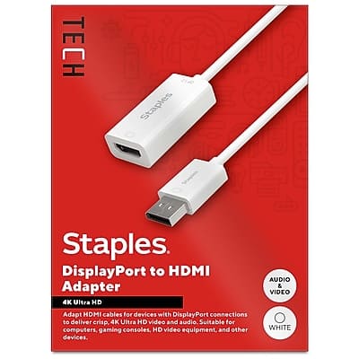 Staples TECH - DisplayPort to HDMI Audio/Video Adapter, Male to Female - White