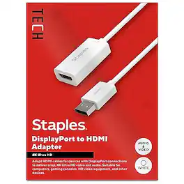 Staples TECH - DisplayPort to HDMI Audio/Video Adapter, Male to Female - White