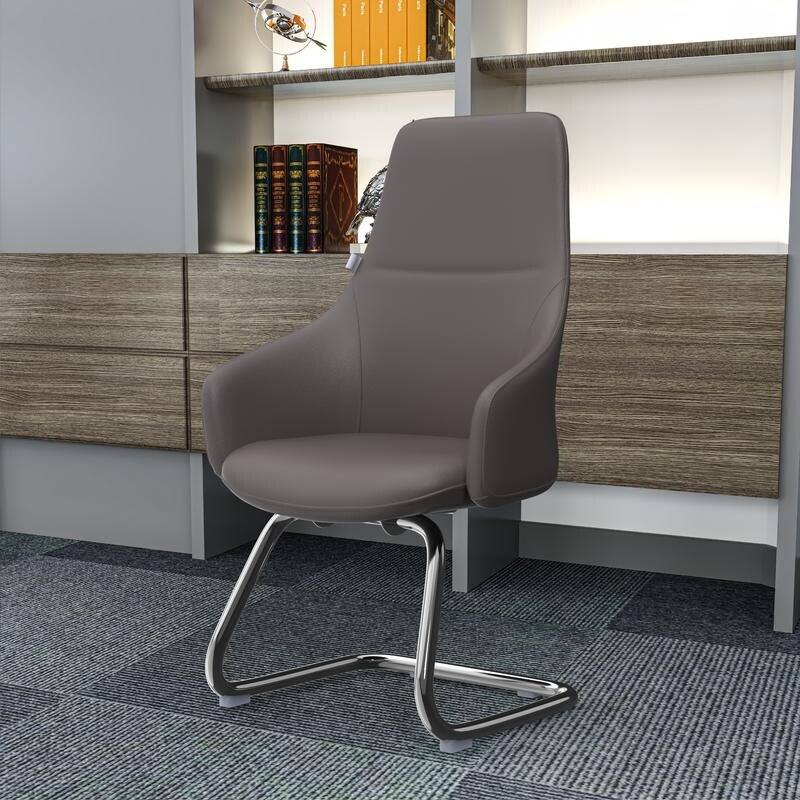 Left. LeisureMod - Celeste Office Chair Upholstered in Leather with Iron Frame Ergonomic Desk Chair for Home Office and Task Seating - Grey.