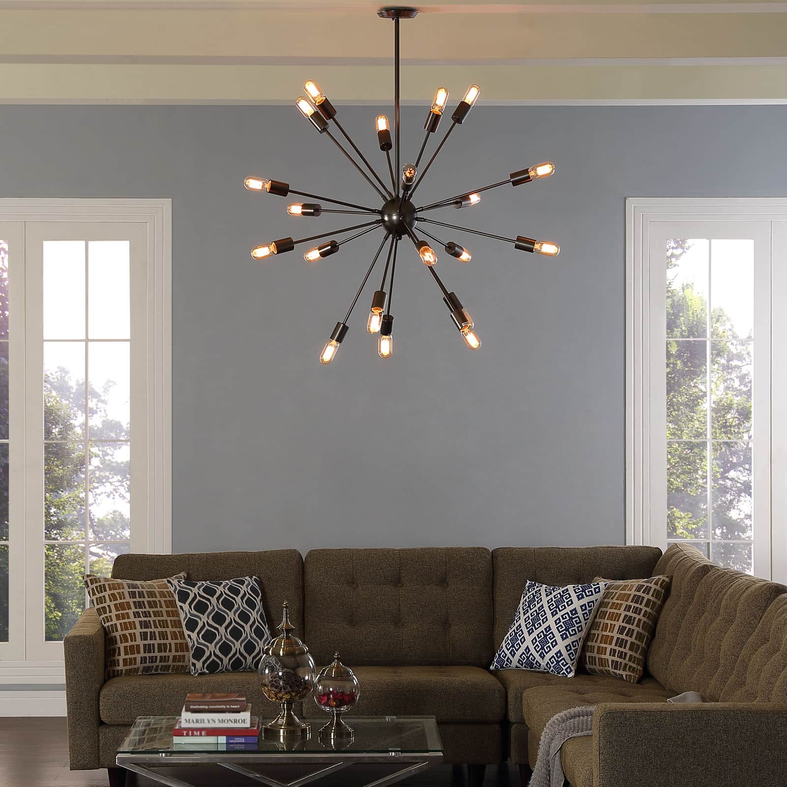 Beam Stainless Steel Chandelier by Modway - Gray