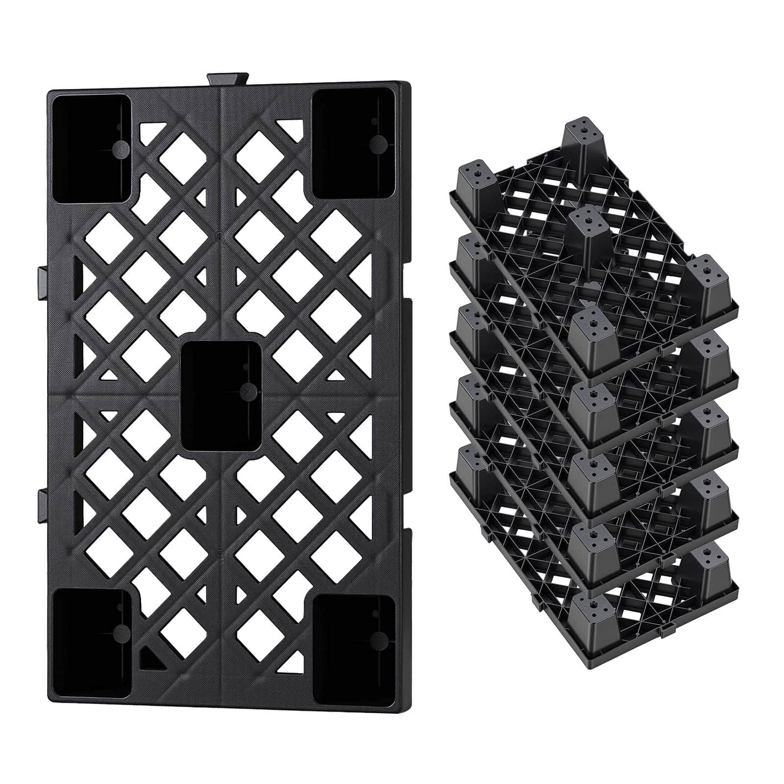 VEVOR - Plastic Pallets, 6 Pcs Plastic Pallets for Basement Storage, Nestable Lightweight Waterproof Storage Pad with Breathable - Black