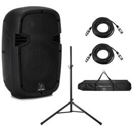 Behringer - PK108A 8" 240W 2-Way Active PA Speaker w/Built-In Media Player & Mixer Bundle with Audio Height-Adjustable