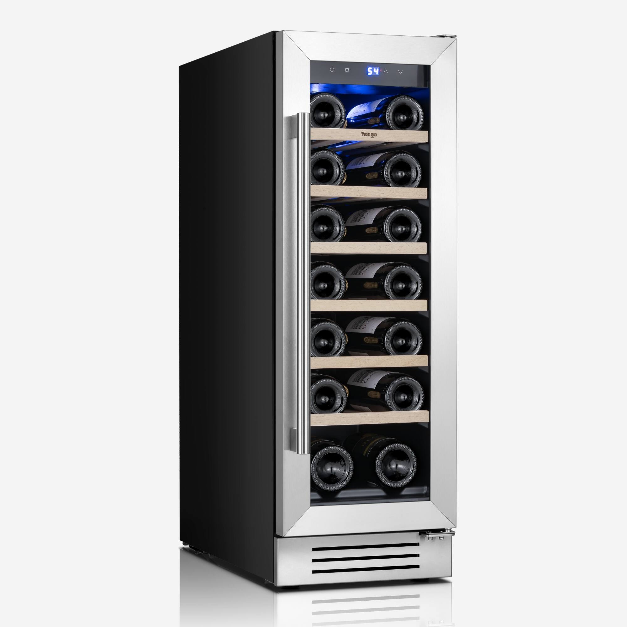 Front. Yeego - Yeego 12" 18-Bottle Wine Cooler: Compressor fridge, glass door， built-in/freestanding. - Stainless Steel.