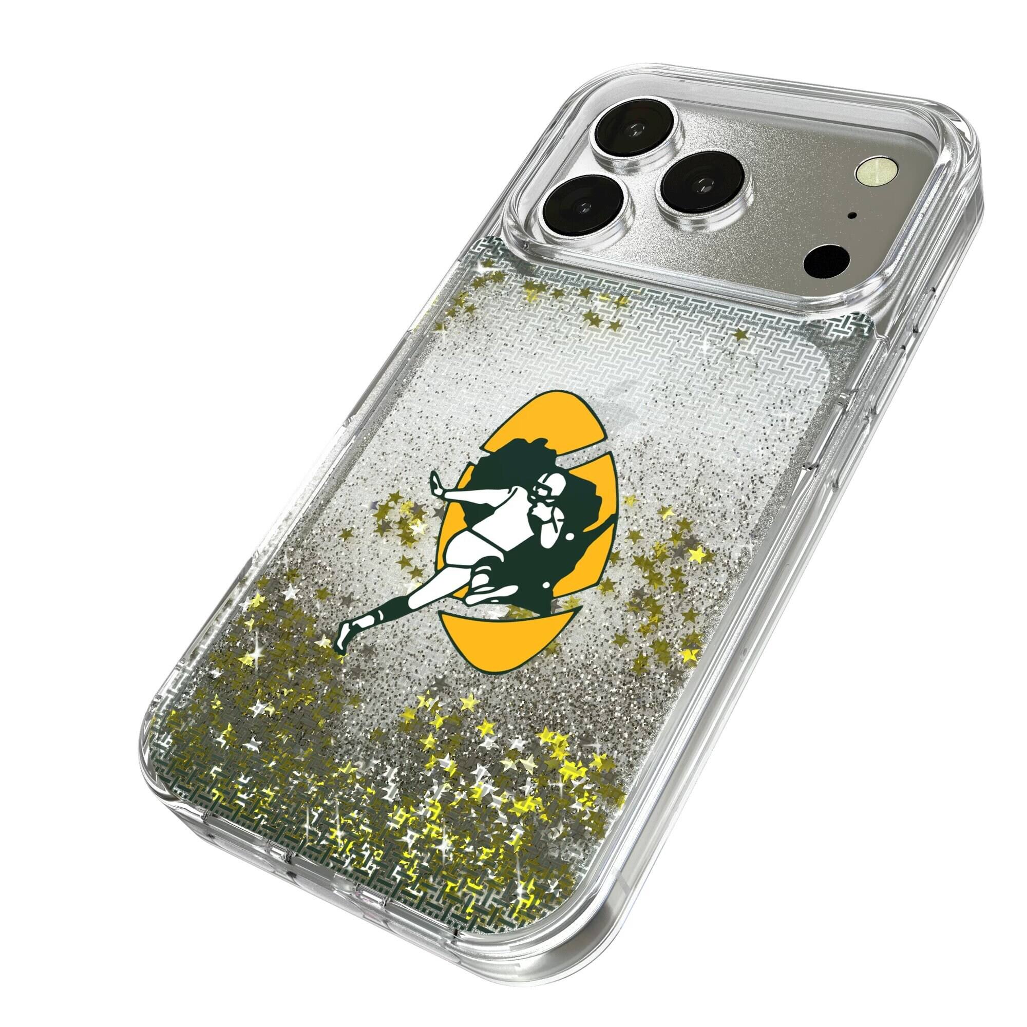 Alt View 1. Keyscaper - Green Bay Packers Linen Logo iPhone Glitter Case - 13 Pro Max - Multicolor.