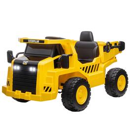 Qaba - 12V Ride on Dump Truck with Remote, Caterpillar Licensed Excavator with Bucket, Shovel, Music, Horn, Lights, for 3-6