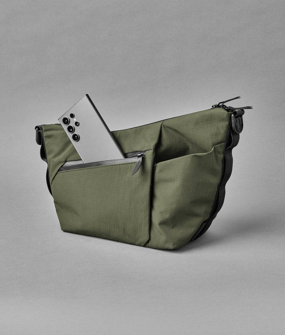 Alt View 2. ALPAKA - Flow Satchel 4L Crossbody Bag, Water Resistant Shoulder Bag, Expandable Bottle Pocket, YKK Zippers - Green Axoflux 210D.