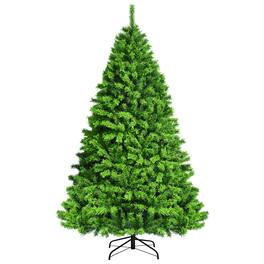 Costway - 7.5ft Flocked Hinged Artificial Christmas Tree with Metal Stand - Green