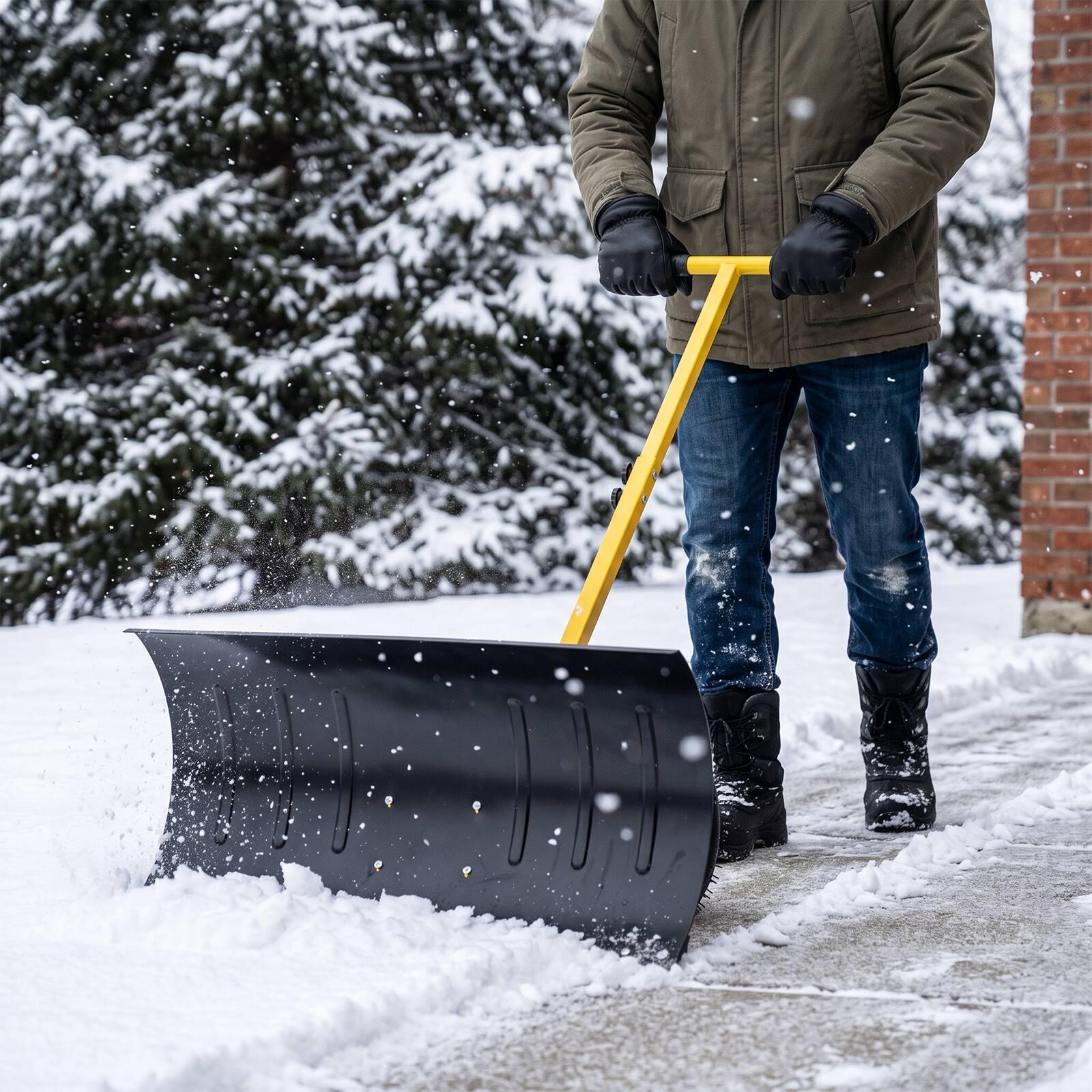 Alt View 2. Winado - Snow Shovel with Wheels, 36"x 18"Snow Plow Shovel Angle & Height Adjustable Padded Handle Efficient Snow Clean Tool - Black.