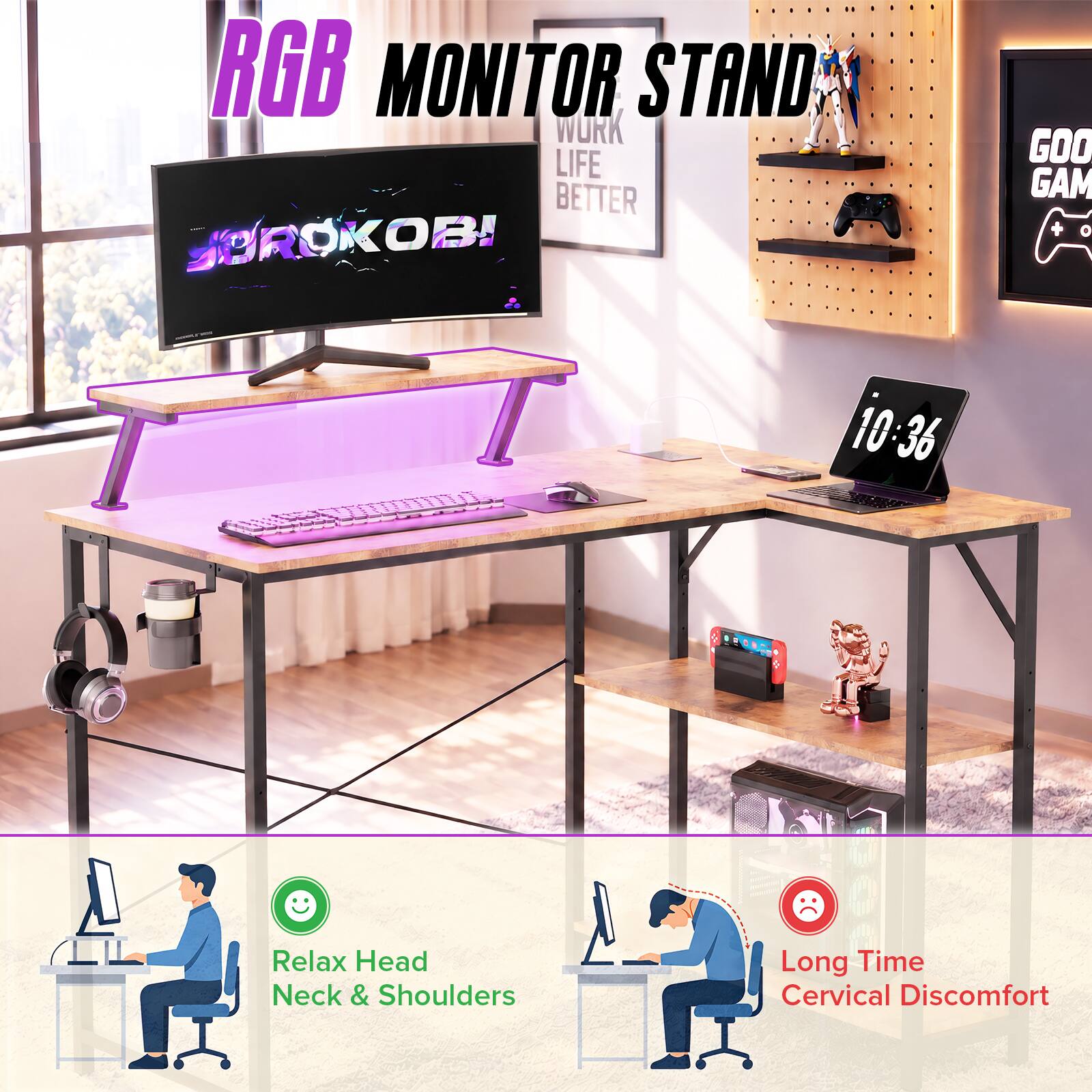 RGB MONITOR STAND WORK LIFE BETTER BROKOBI  
GOO GAM  
10:36  
Relax Head Neck & Shoulders  
Long Time Cervical Discomfort