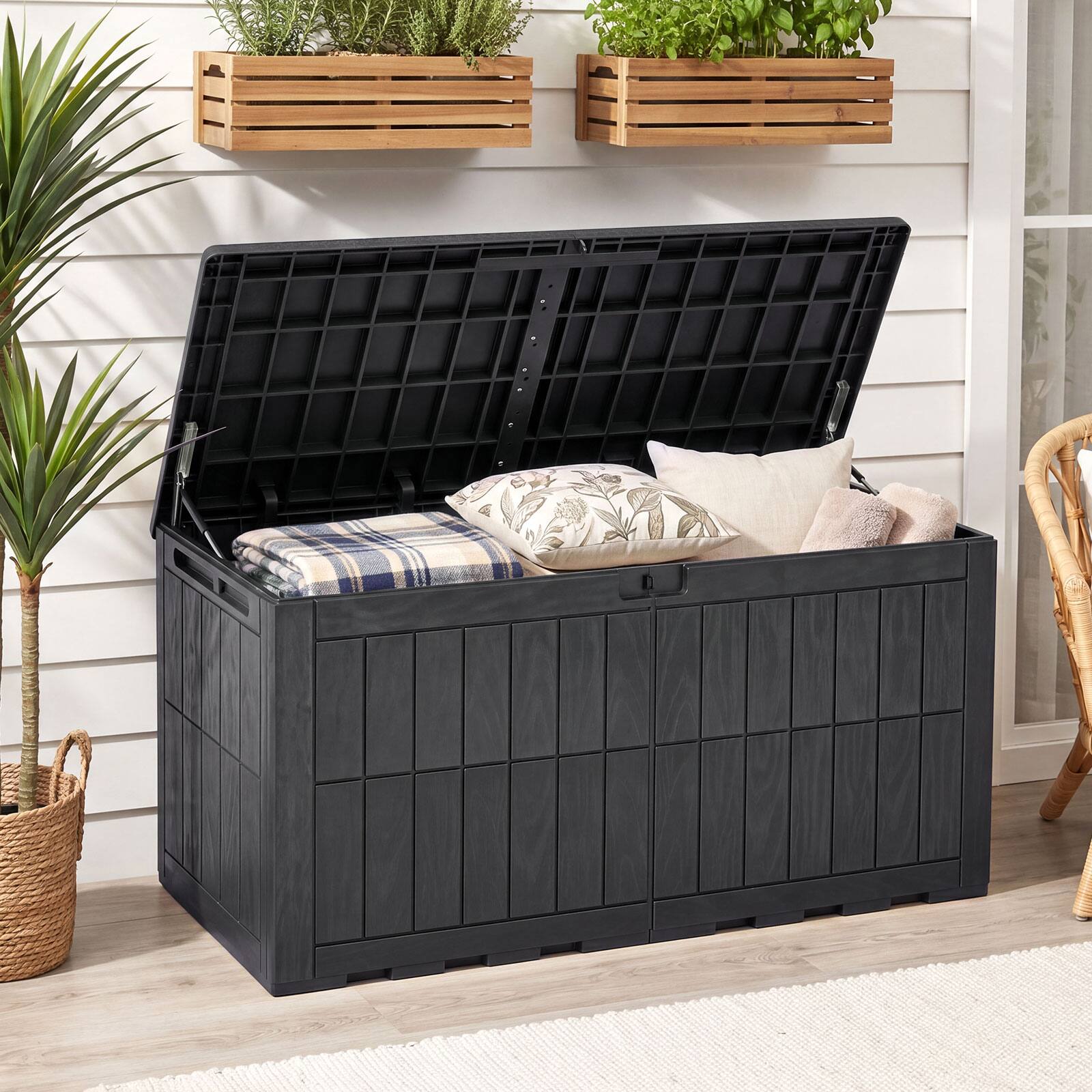 Alt View 1. Gymax - Gymax 120 Gal Outdoor Deck Box All-Weather Lockable Storage Bin w/ Lid & Handles Black Black - Black.
