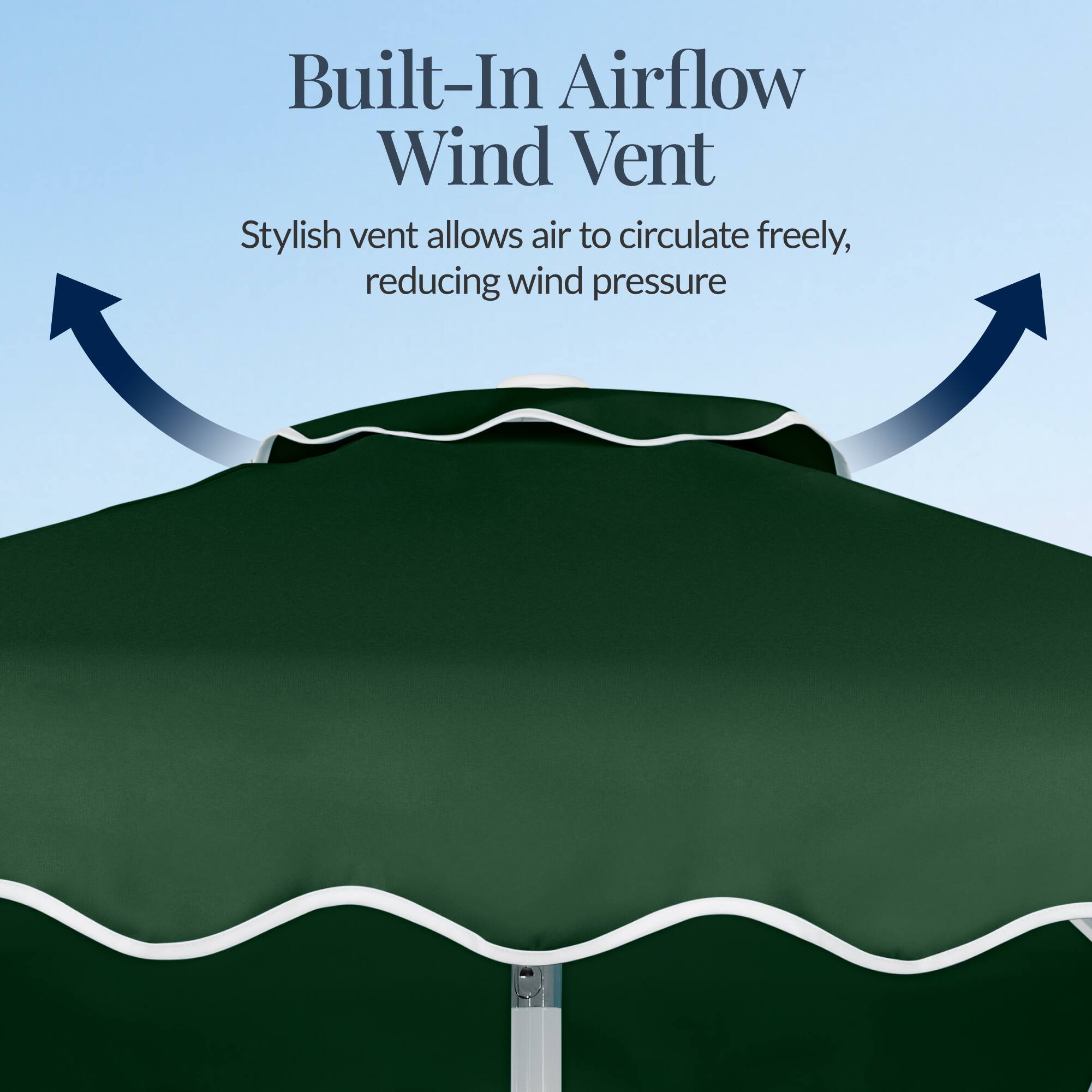 Built-In Airflow Wind Vent  
Stylish vent allows air to circulate freely, reducing wind pressure