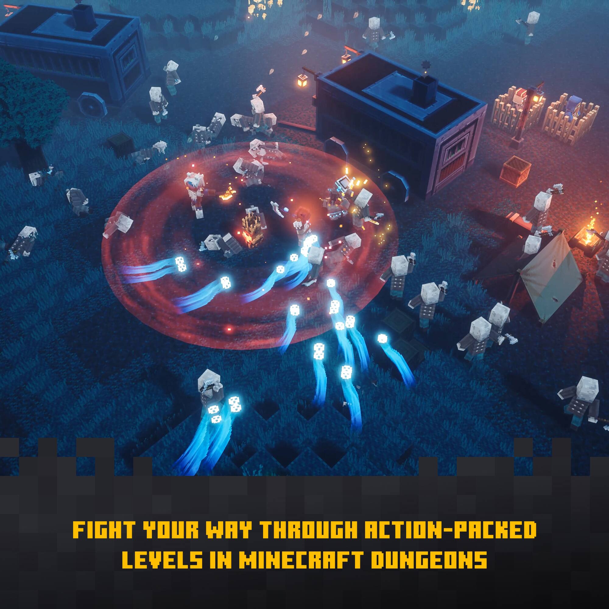 Fight your way through action-packed levels in Minecraft Dungeons.