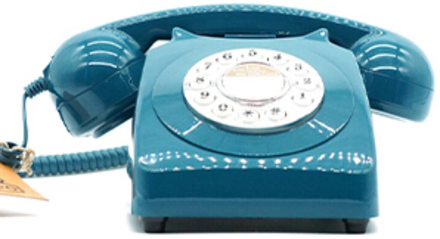 Front. PopMarket - GPO Retro GPO746DPBAZ 746 Desktop Push Button Telephone - Azure Blue - MISC ACCESSORY - Green.