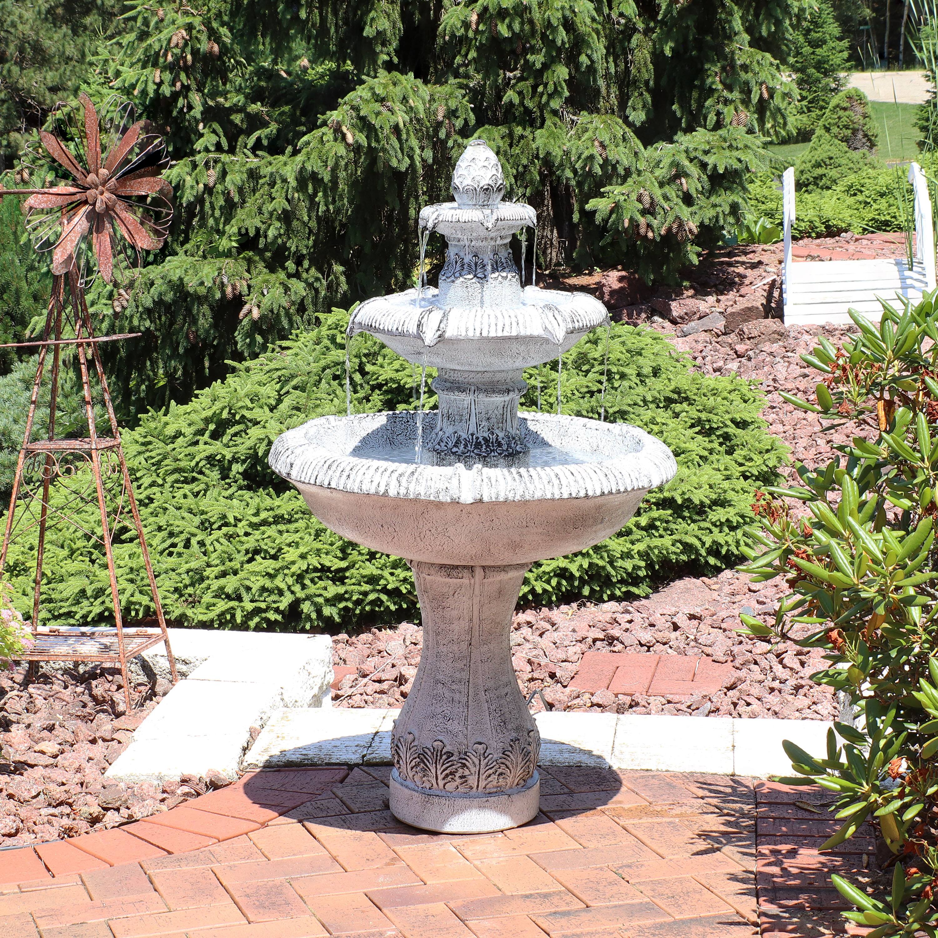 Alt View 3. Sunnydaze - Mediterranean Reinforced Concrete Outdoor 3-Tier Water Fountain - Grey.