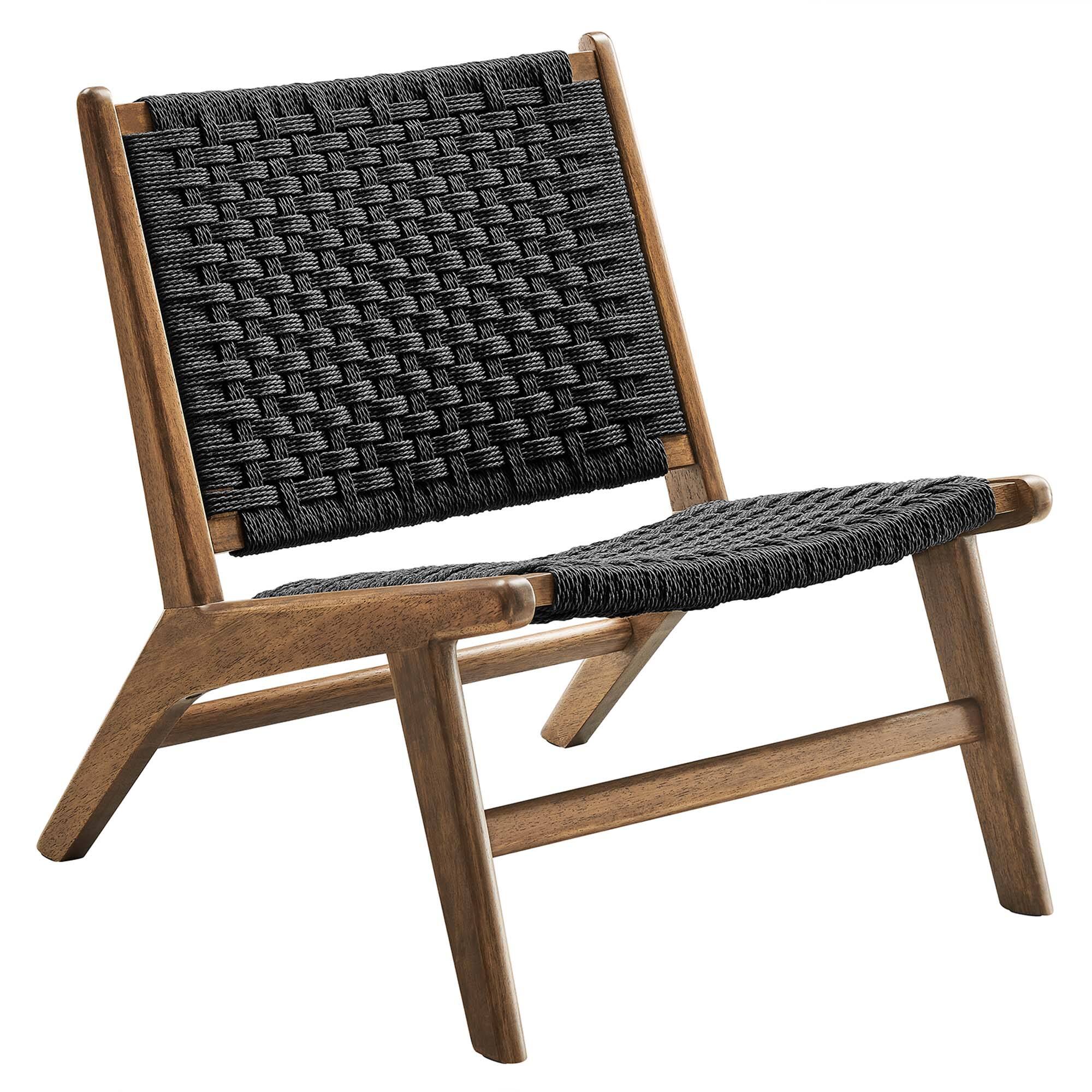 Angle. Modway - Saoirse Woven Rope Wood Accent Lounge Chair by Modway - Walnut Black.