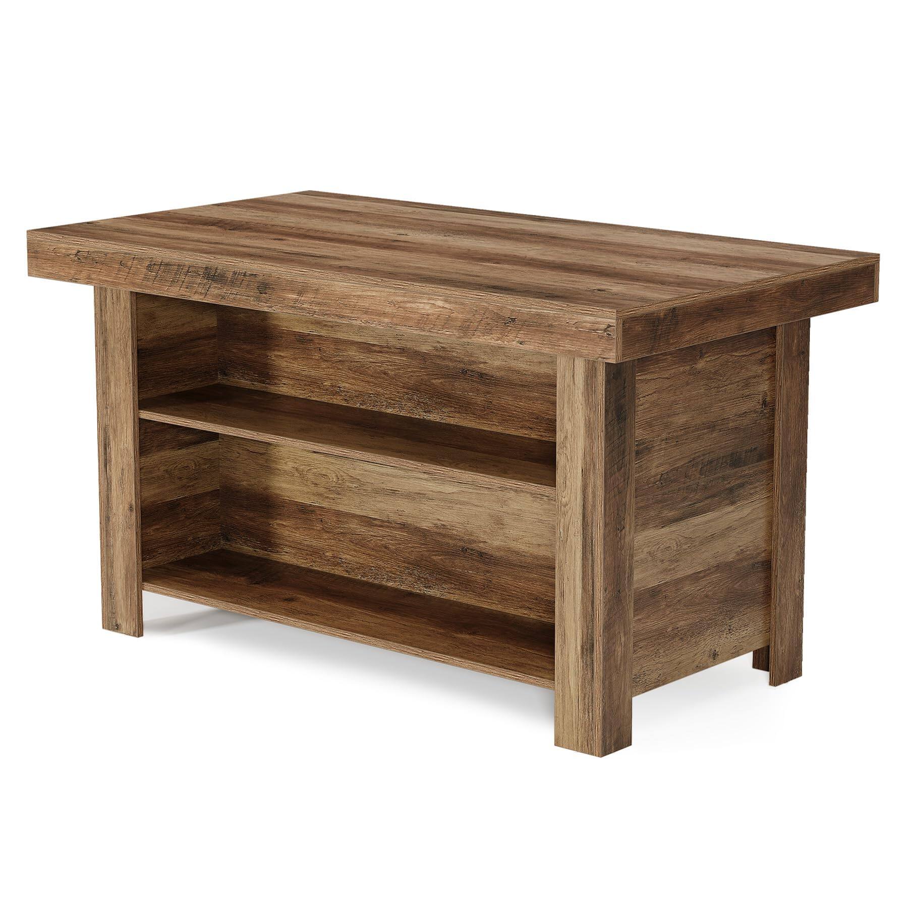 Alt View 4. Tribesigns - 55.1-Inch Farmhouse Kitchen Island with Large Worktop and 3-Tier Storage for Kitchen or Dining Room - Rustic Brown.