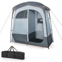 Costway - 2 Room Shower Tent Oversize Privacy Shelter Portable Dressing Toilet Outdoor - Gray