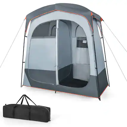 Front. Costway - Costway 2 Room Shower Tent Oversize Privacy Shelter Portable Dressing Toilet Outdoor - Gray.