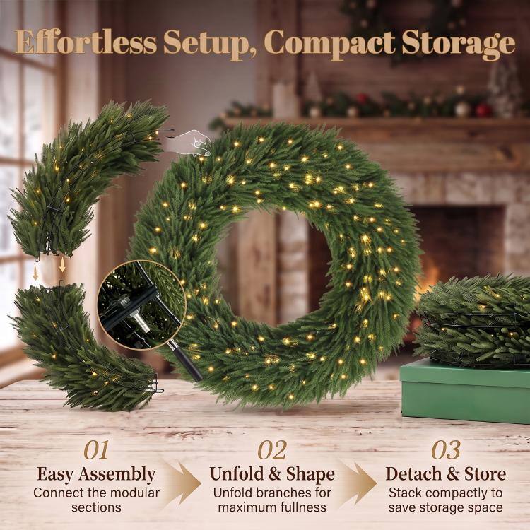 Effortless Setup, Compact Storage

01 Easy Assembly
Connect the modular sections

02 Unfold & Shape
Unfold branches for maximum fullness

03 Detach & Store
Stack compactly to save storage space