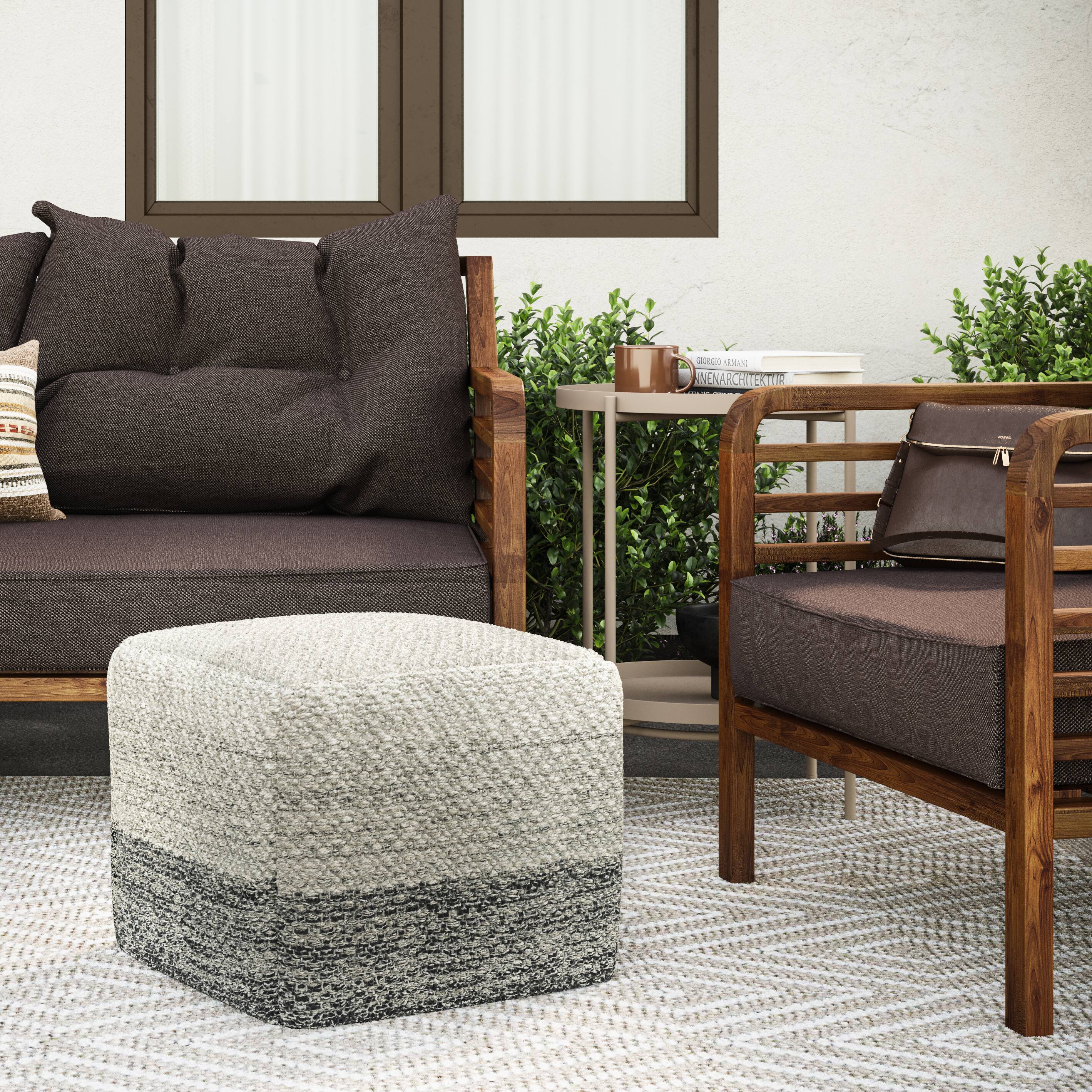 Left. Simpli Home - Macie Square Woven Pouf - Grey and White.